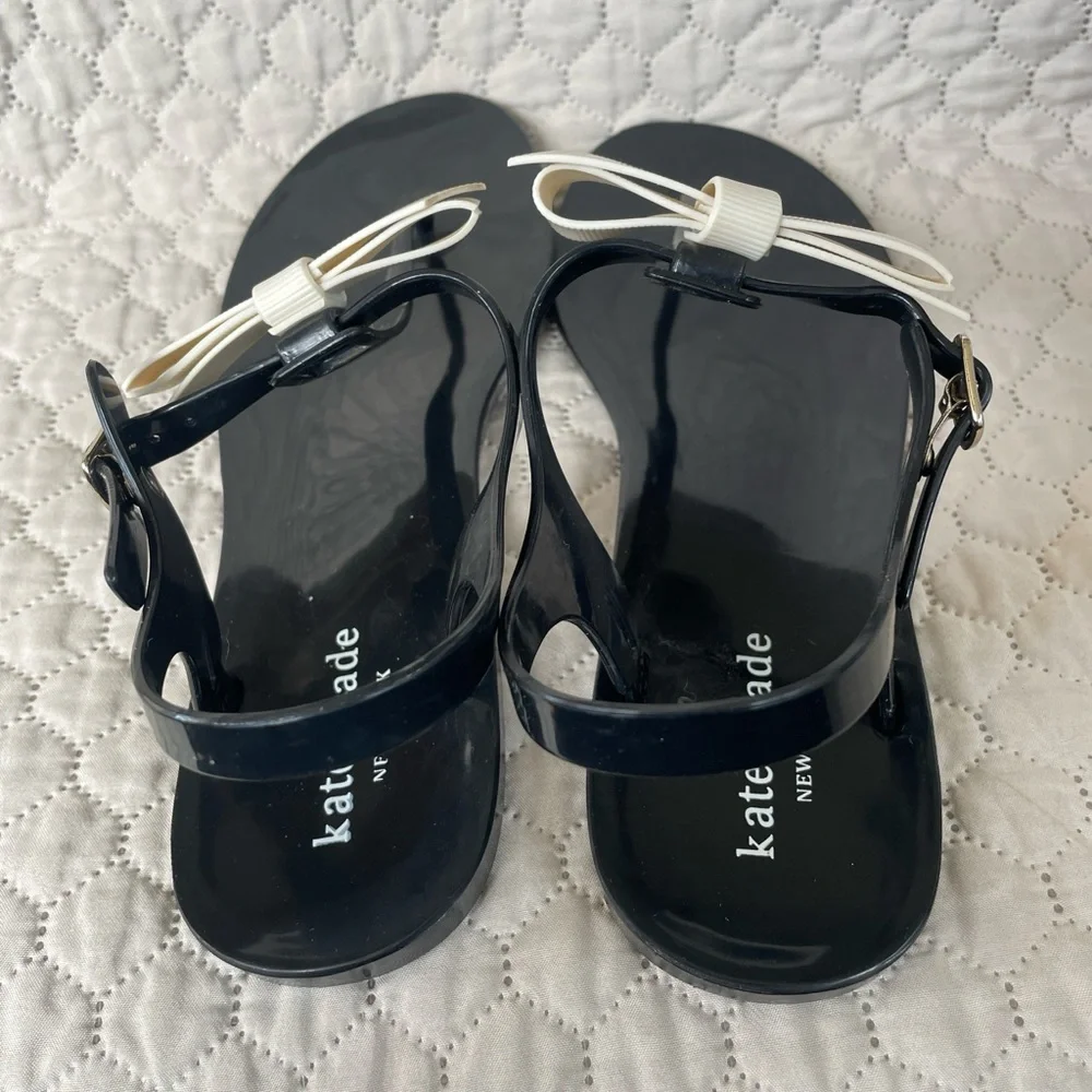 kate spade Black and White Bow T-Strap Sandals